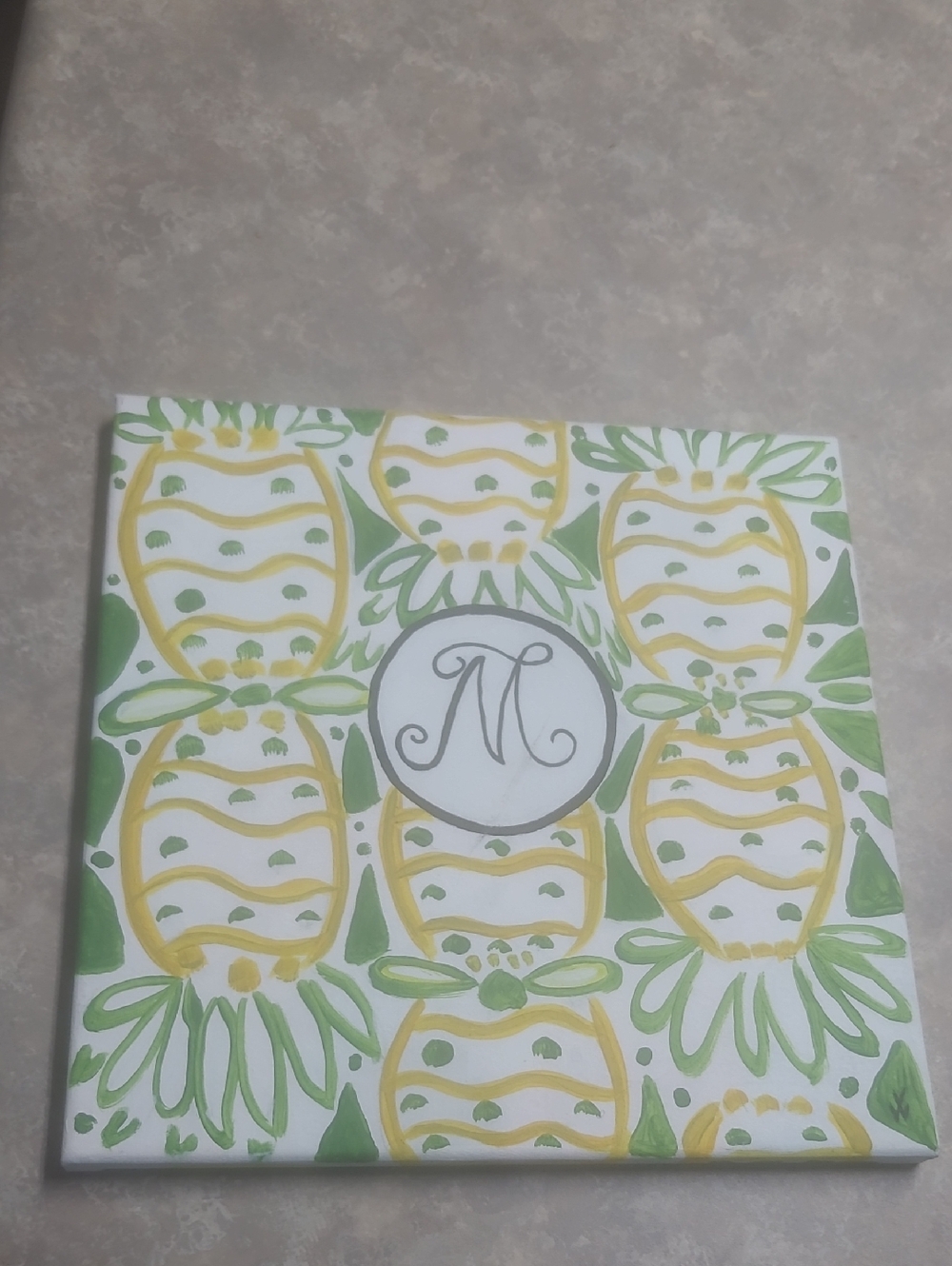 Monogram 'M' Pineapple Canvas Art in Yellow and Green